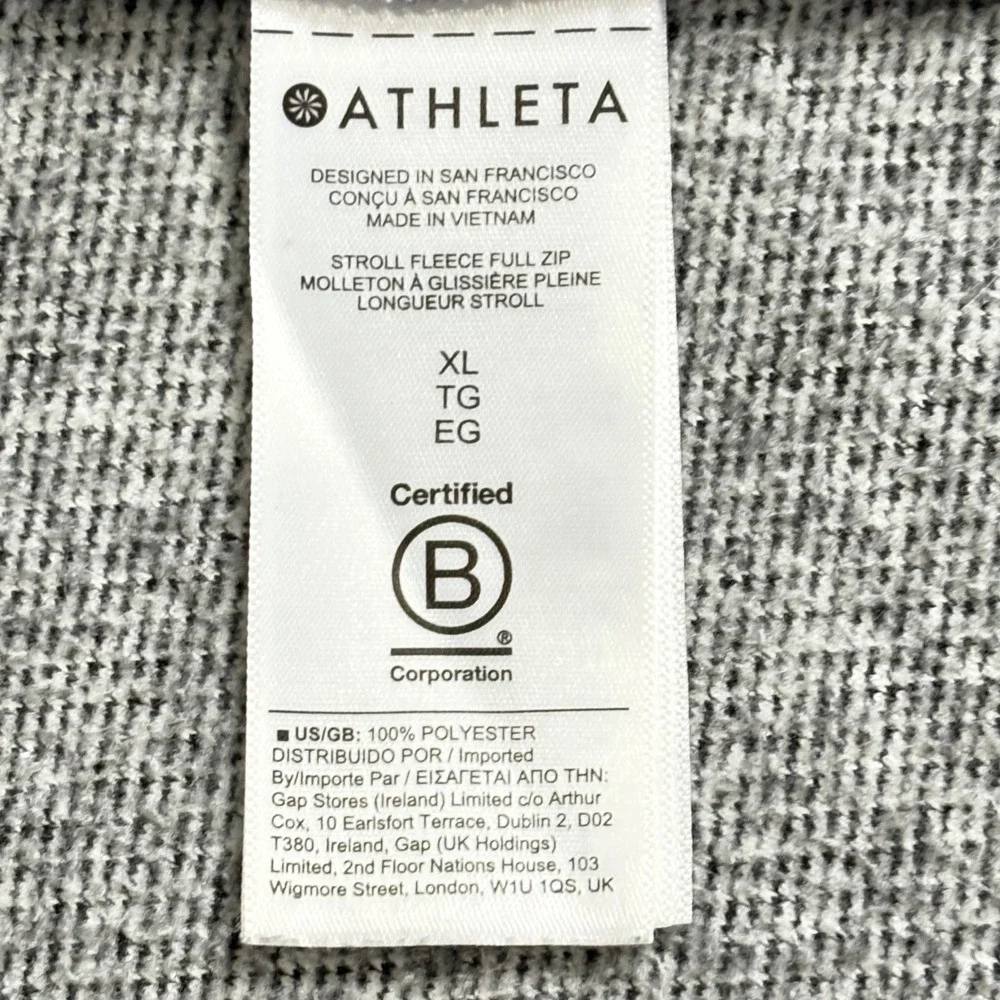 Athleta Stroll Fleece Full Zip‎ Jacket Heathered Grey XL Mock Neck Activewear